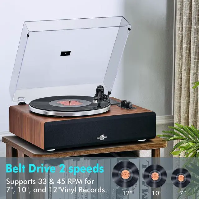 Alt view image 3 of 6 - Bluetooth Record Player with Speakers,Vinyl Player for 7/10/ Records | Turntable With AT-3600L Magnetic Cartridge & Adjustable Counterweight, 33/45 RPM, Ideal Home Decor & Gift for Music Lovers