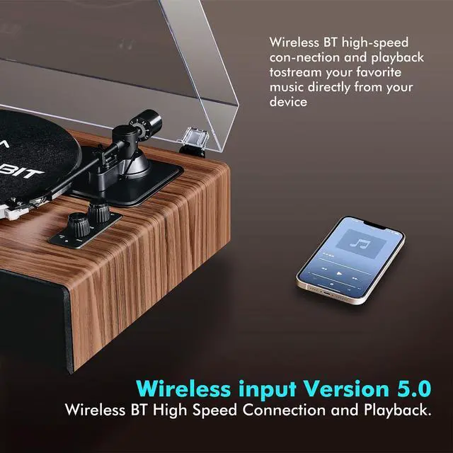 Alt view image 5 of 6 - Bluetooth Record Player with Speakers,Vinyl Player for 7/10/ Records | Turntable With AT-3600L Magnetic Cartridge & Adjustable Counterweight, 33/45 RPM, Ideal Home Decor & Gift for Music Lovers