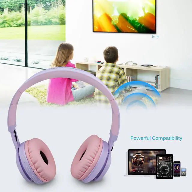 Alt view image 7 of 7 - WT-7S Kids Bluetooth Headphones Light Up, Foldable Stero Wireless Headset,with Microphone and Volume Control,Comfortable and Durable,for PC/Tablet/TV/Travel(Purple)