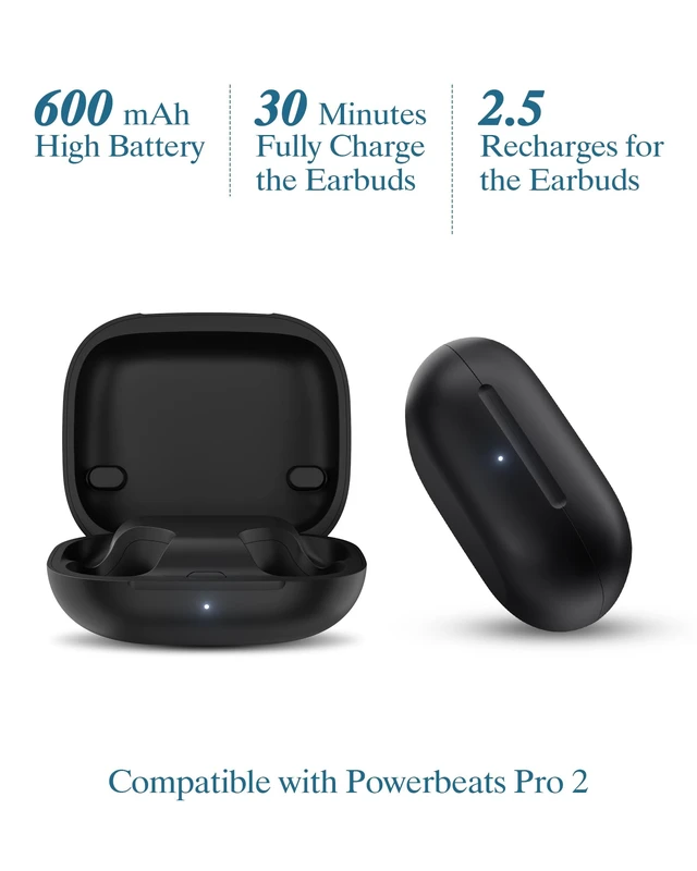 Alt view image 3 of 7 - Replacement Charging Case Compatible with Powerbeats Pro 2: Wireless Charger Case with Bluetooth Pairing Button, 600mAh Battery, USB-C Charging Cable Included