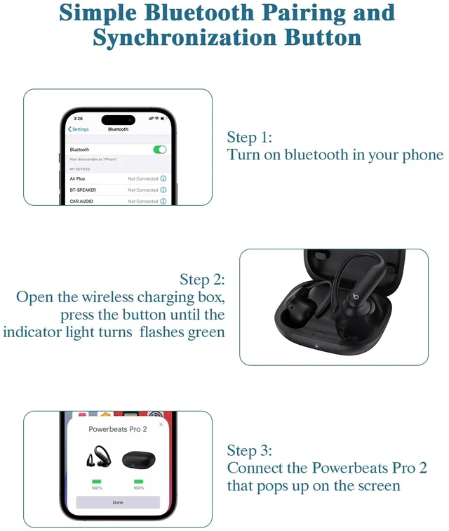Alt view image 4 of 7 - Replacement Charging Case Compatible with Powerbeats Pro 2: Wireless Charger Case with Bluetooth Pairing Button, 600mAh Battery, USB-C Charging Cable Included