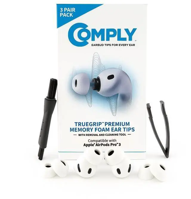 Main image of TrueGrip Premium Memory Foam Replacement Ear Tips | For Apple AirPods Pro Gen 3, Long Lasting Comfort, Superior Noise Isolation, White Small (3 Pairs)