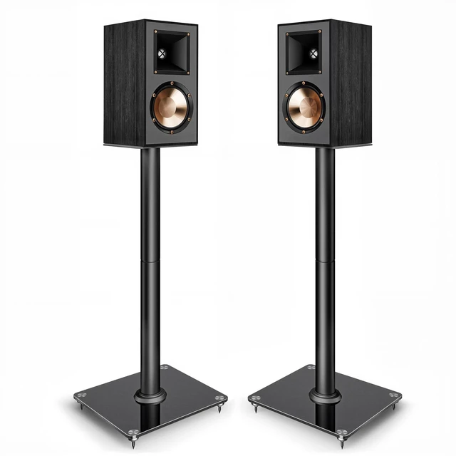 Main image of Speaker Stands Pair, 30" Fixed Height, 55lbs Weight Capacity, Glass Base 11.8" Base, Cable Management, Freestanding Speaker Floor Stand for Surround Sound, Tempered Glass Base