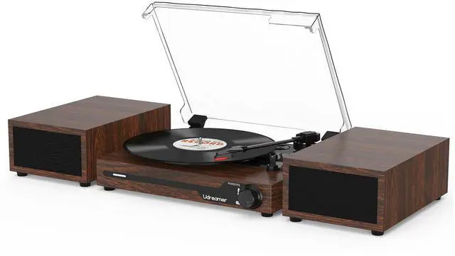 Main image of Vinyl Record Player with External Speakers BT 5.3 Wireless Turntable Portable with 3 Speed USB Vintage Wooden Coffee