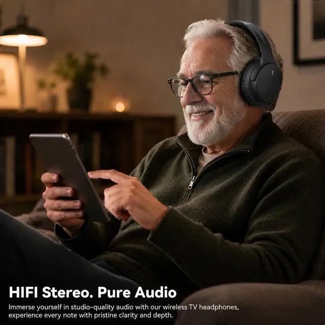 Alt view image 2 of 7 - Wireless Headphones for TV Watching, TV Headphones Wireless for Seniors with Versatile Transmitter Charging Dock, Instant Audio Sync, 60-Hour Playtime, Perfect for Parents & Seniors, Black