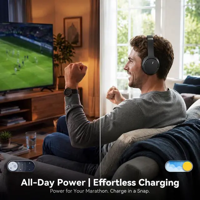 Alt view image 4 of 7 - Wireless Headphones for TV Watching, TV Headphones Wireless for Seniors with Versatile Transmitter Charging Dock, Instant Audio Sync, 60-Hour Playtime, Perfect for Parents & Seniors, Black