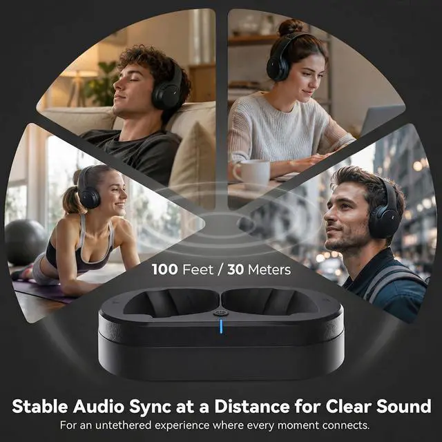 Alt view image 6 of 7 - Wireless Headphones for TV Watching, TV Headphones Wireless for Seniors with Versatile Transmitter Charging Dock, Instant Audio Sync, 60-Hour Playtime, Perfect for Parents & Seniors, Black