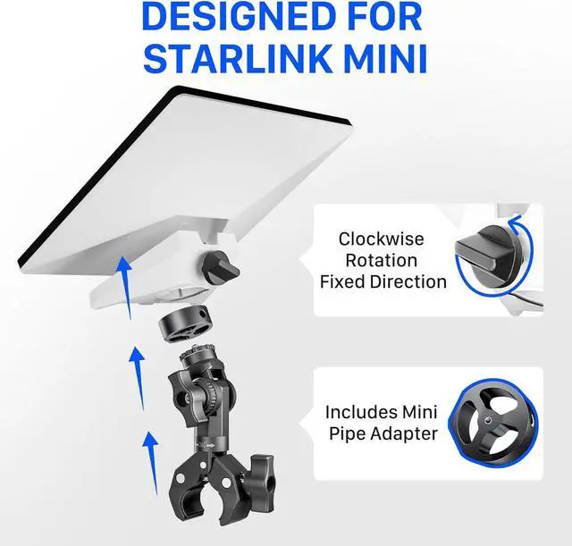 Alt view image 7 of 7 - Starlink Mini Mount 2026/2025, Pole Clamp for RV, Yacht, Camper, Van, Boat | Adjustable Angle, 3-Minute Installation, Universal Starlink Mini Clamp Mount Includes Aluminum Pipe Adapter for Outdoors