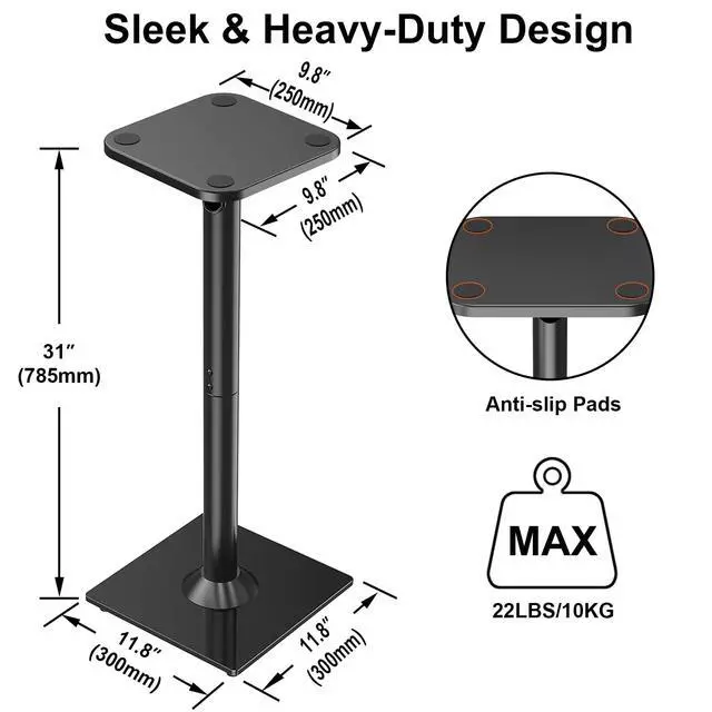 Alt view image 3 of 7 - Speaker Stands Pair, 31" Fixed Height, Max 22 lbs, Tempered Glass Base | Surround Sound Speaker Stands, Cable Management, Universal Floor Speaker Standing for Studio Satellite Rear Bookshelf Speaker