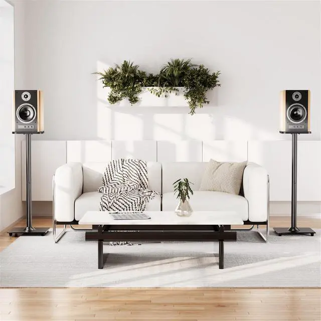Alt view image 7 of 7 - Speaker Stands Pair, 31" Fixed Height, Max 22 lbs, Tempered Glass Base | Surround Sound Speaker Stands, Cable Management, Universal Floor Speaker Standing for Studio Satellite Rear Bookshelf Speaker
