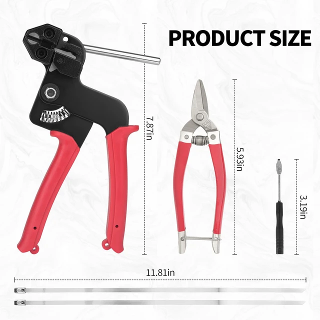 Alt view image 2 of 7 - 105-Piece Cable Tie Gun Kit,11.8 in 304 Stainless Steel Zip Ties Includes 100 metal zip ties, release tool; gun tightens, cuts ties for fence, exhaust pipe, chicken coop, farm, cables