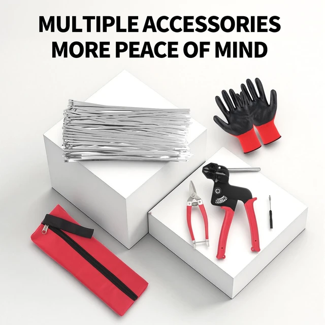 Alt view image 3 of 7 - 105-Piece Cable Tie Gun Kit,11.8 in 304 Stainless Steel Zip Ties Includes 100 metal zip ties, release tool; gun tightens, cuts ties for fence, exhaust pipe, chicken coop, farm, cables