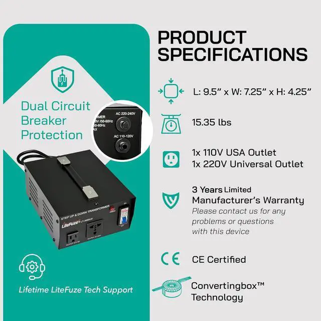 Alt view image 3 of 7 - 3000 Watt Voltage Converter Transformer Step Up/Down - 110v to 220v / 220v to 110v Power Converter - Fully USA Grounded Cord - Universal Outlet Socket, CE Certified