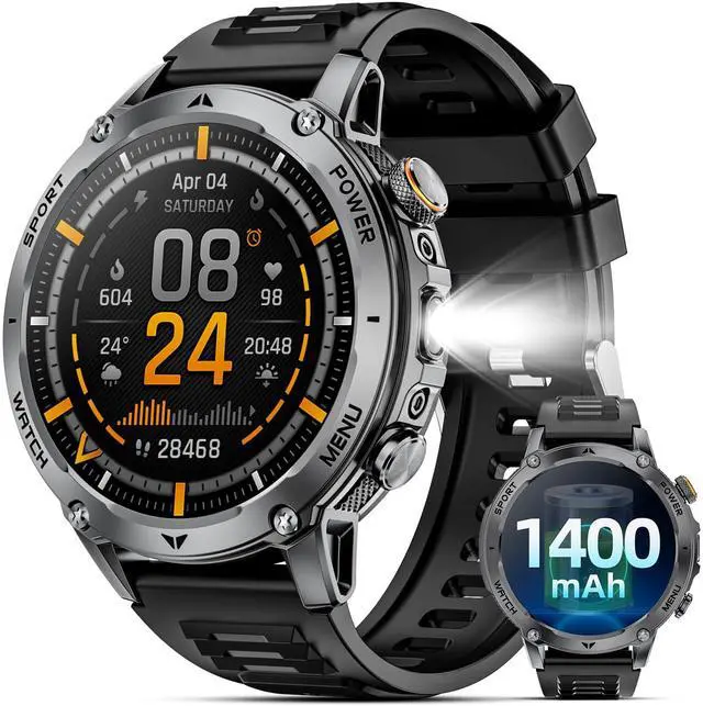 Main image of Military Smart Watches for Men, 2026 Fitness Smartwatch with 1400mAh, Answer/Make Calls, Heart Rate, SpO2 Monitor, Sleep Tracker, 100+Sports Mode, IP68 Waterproof Smartwatch for Android iPhone