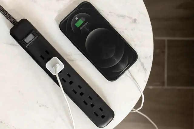 Alt view image 2 of 6 - Sur Protector Power Strip, 2 Pack | 3 Ft Flat Plug Braided Extension Cord, 6 Outlet Extender, 450 Joules, Wall Mount, ETL Safety Listed, Black, 74544