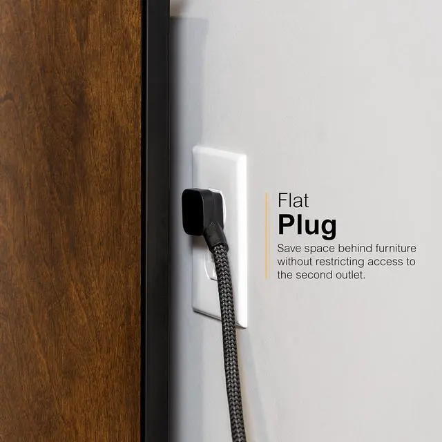 Alt view image 3 of 6 - Sur Protector Power Strip, 2 Pack | 3 Ft Flat Plug Braided Extension Cord, 6 Outlet Extender, 450 Joules, Wall Mount, ETL Safety Listed, Black, 74544