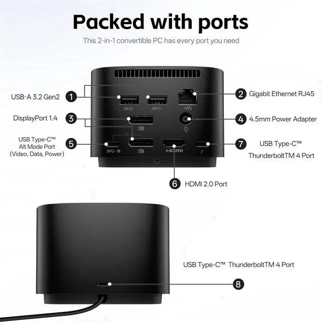 Alt view image 2 of 4 - HP Thunderbolt 120W Dock G4, G4 Docking Station for Laptop Dual Monitor, with 120W AC Adapter, HDMI & DP Cable & USB-C Cable