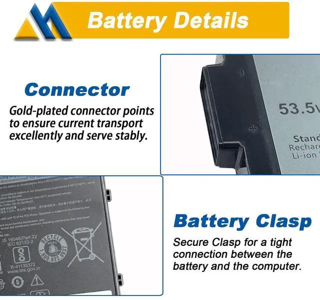 Alt view image 4 of 7 - 53.5Wh XVJNP 0M0TN3 Laptop Battery Replacement for Dell Latitude 5430 7330 Rugged Latitude Series P148G P148G001 P149G P149G001 6JRCP 06JRCP M0TN3 KD1CT 451-BCWQ 11.4V 4457mAh