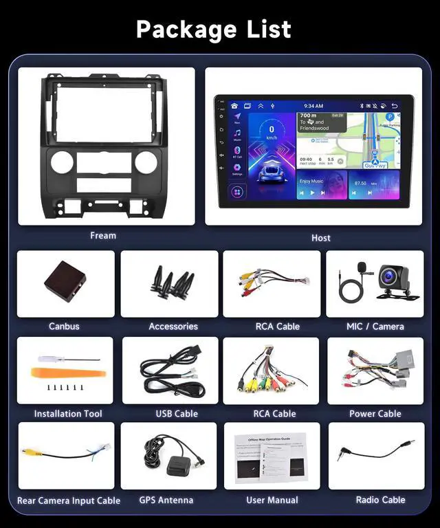 Alt view image 7 of 7 - 8Core 4G+64G Car Stereo for Ford Escape/Ford Kuga/Mazda Tribute 2007-2012 | Radio with 9inch 1280x720P Touchscreen WiFi Wireless CarPlay Android Auto Bluetooth 5.0 GPS DSP 36EQ Backup Camera
