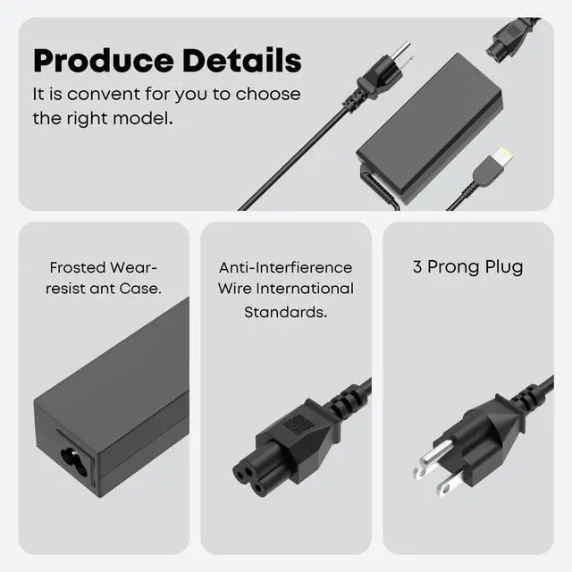 Alt view image 4 of 7 - 65W Slim Tip Laptop Charger for Lenovo ThinkPad T460 T470 T470S T440S | T450 X250 E570 X270 T460S T440 L460 G50 G40 Z50 Z40 X260 X240 T540P E575 L470 ADLX65NLC2A ADLX65NCC3A ADLX65NCC2A Power Cord