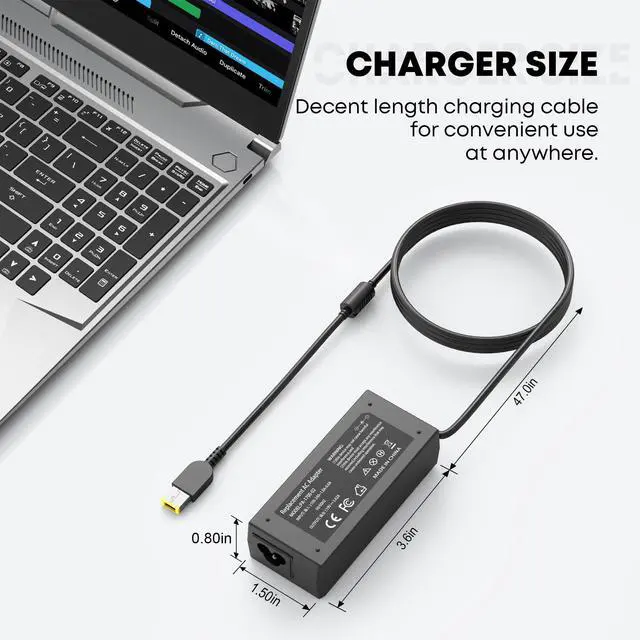 Alt view image 5 of 7 - 65W Slim Tip Laptop Charger for Lenovo ThinkPad T460 T470 T470S T440S | T450 X250 E570 X270 T460S T440 L460 G50 G40 Z50 Z40 X260 X240 T540P E575 L470 ADLX65NLC2A ADLX65NCC3A ADLX65NCC2A Power Cord