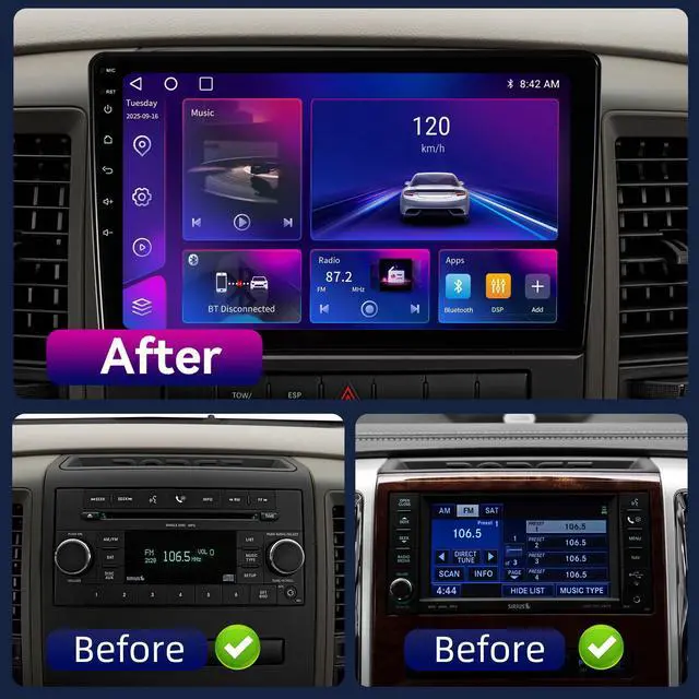 Alt view image 2 of 7 - 64G Android Car Radio Stereo for Dodge Ram 1500 2500 3500 2009-2012, 10.2" Touch Screen Plug and Play Head Unit with Carplay/Android Auto/1080P AHD Backup Camera/AM & FM