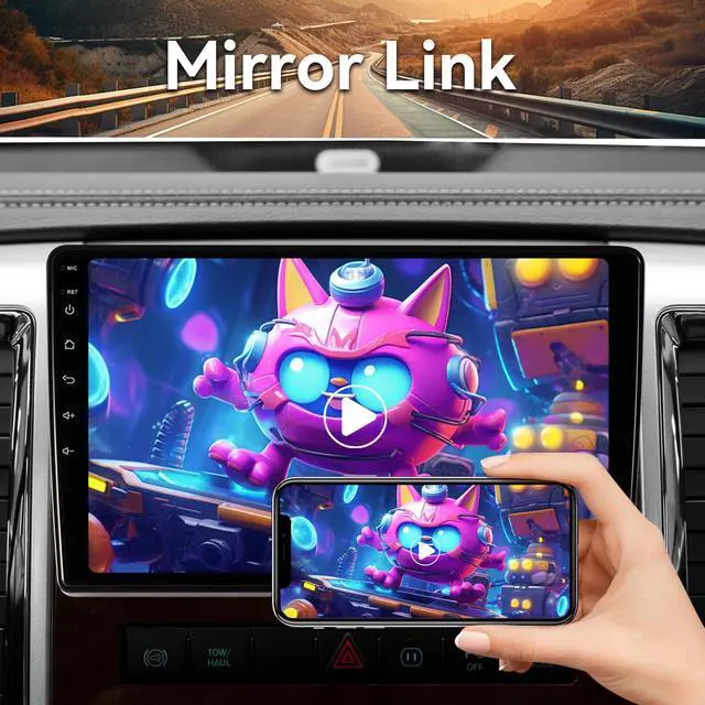 Alt view image 4 of 7 - 64G Android Car Radio Stereo for Dodge Ram 1500 2500 3500 2009-2012, 10.2" Touch Screen Plug and Play Head Unit with Carplay/Android Auto/1080P AHD Backup Camera/AM & FM