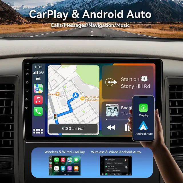 Alt view image 3 of 7 - 64G Android Car Radio Stereo for Dodge Ram 1500 2500 3500 2009-2012, 10.2" Touch Screen Plug and Play Head Unit with Carplay/Android Auto/1080P AHD Backup Camera/AM & FM