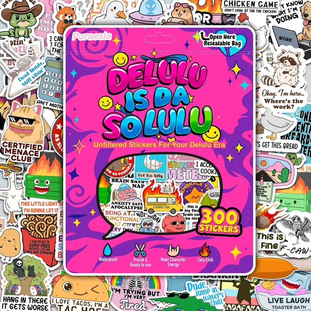 Main image of 300PCS Funny Stickers for Adults - Delulu is Da Solulu Sticker Pack By - Sarcastic Meme Decals for Best Friends, Co-Workers Waterproof Vinyl for Laptop, Water Bottle, Journal, Scrapbooking