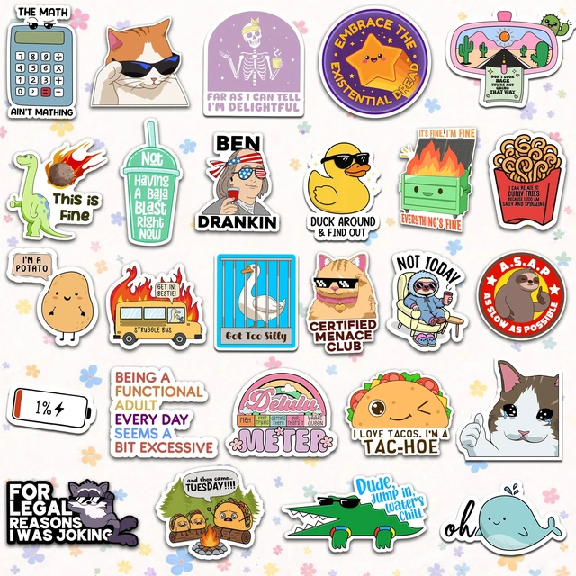Alt view image 4 of 7 - 300PCS Funny Stickers for Adults - Delulu is Da Solulu Sticker Pack By - Sarcastic Meme Decals for Best Friends, Co-Workers Waterproof Vinyl for Laptop, Water Bottle, Journal, Scrapbooking