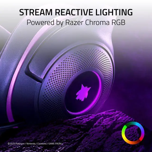 Alt view image 3 of 7 - Kraken Kitty V2 USB Wired Headset: Gengar Spikes - Stream Reactive Lighting - HyperClear Cardioid Mic - 40 mm Drivers - 7.1 Surround Sound - Comfortable Ear Cushions - Pokemon Gengar Edition