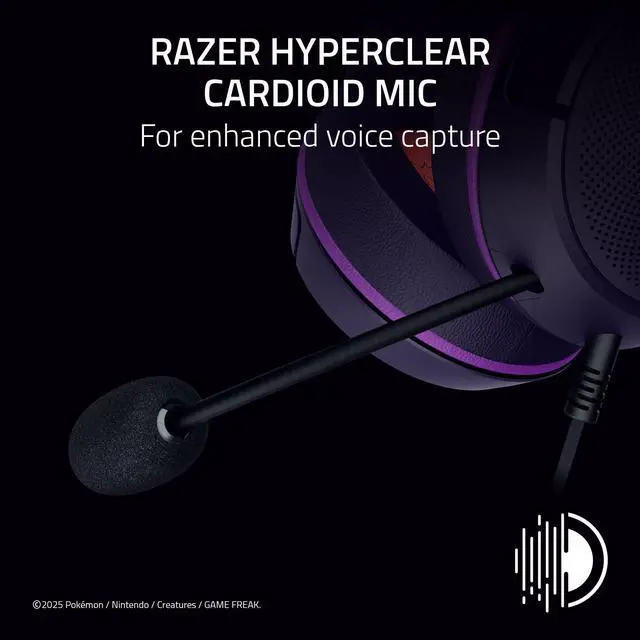 Alt view image 5 of 7 - Kraken Kitty V2 USB Wired Headset: Gengar Spikes - Stream Reactive Lighting - HyperClear Cardioid Mic - 40 mm Drivers - 7.1 Surround Sound - Comfortable Ear Cushions - Pokemon Gengar Edition