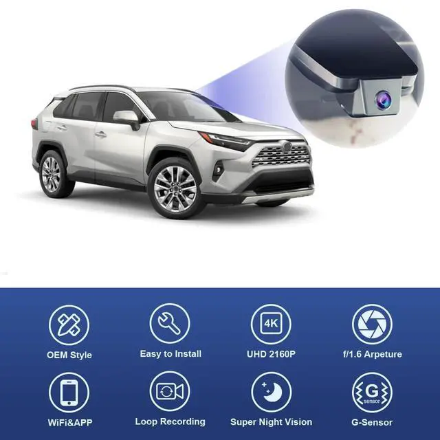 Alt view image 3 of 7 - 4K Dash Cam Suitable for Toyota RAV4 2022-2025 (Model B/with Vent Hole on Cover), OEM Factory Look, UHD 2160P Video, Built-in WiFi & APP, Loop Recording, G-Sensor, Plug & Play, 64GB Card