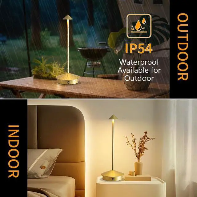 Alt view image 4 of 7 - Cordless Table Lamp Set of 2, 5000mAh Rechargeable Battery Powered LED Desk Lamp, Portable Touch Dimming Outdoor Table Lamps, 3 Color Light for Restaurant, Patio, Bedroom, Night Lamp (Gold)