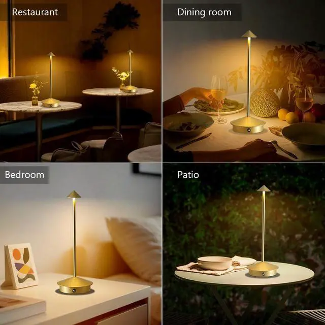 Alt view image 5 of 7 - Cordless Table Lamp Set of 2, 5000mAh Rechargeable Battery Powered LED Desk Lamp, Portable Touch Dimming Outdoor Table Lamps, 3 Color Light for Restaurant, Patio, Bedroom, Night Lamp (Gold)
