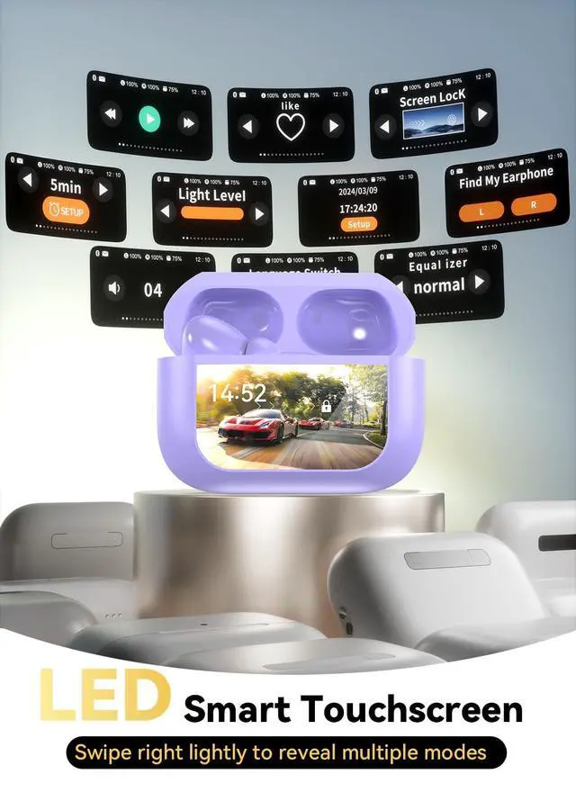 Alt view image 2 of 7 - Wireless Earbuds, Ear Buds Active Noise Cancelling with Smart Charging Case, Bluetooth 5.4 Headphones, 48H Playtime & Bass Stereo Sound, Compatible with iPhone, Android, Pad - Aurora Purple