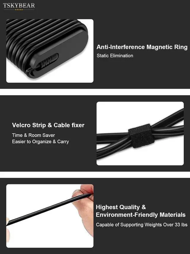 Alt view image 5 of 7 - 65W USB-C Laptop Charger Compatible with Dell Latitude 5420 5430 5520 5540 5400 7420 7430 7320 7410 7440 5530 5410, XPS 13 9360 9370 9380, Chromebook 3100 3110 3400 Type C Power Cord