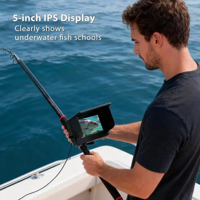 Alt view image 5 of 7 - Portable Fish Finder IP68 Waterproof 5 Inch Underwater Camera | IPS Display for Ice/Lake Fishing&Murky Conditions/Depth Finder for Ice Fishing/Boats/Kayaks with 8000mAh Battery