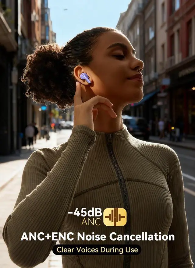 Alt view image 3 of 7 - Wireless Earbuds, Ear Buds Active Noise Cancelling with Smart Charging Case, Bluetooth 5.4 Headphones, 48H Playtime & Bass Stereo Sound, Compatible with iPhone, Android, Pad - Aurora Purple