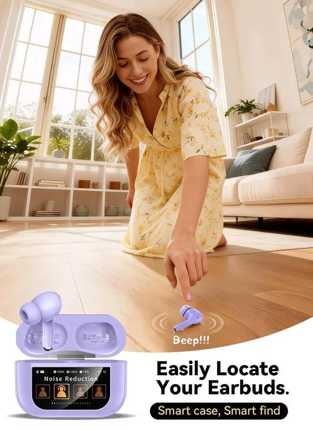 Alt view image 5 of 7 - Wireless Earbuds, Ear Buds Active Noise Cancelling with Smart Charging Case, Bluetooth 5.4 Headphones, 48H Playtime & Bass Stereo Sound, Compatible with iPhone, Android, Pad - Aurora Purple