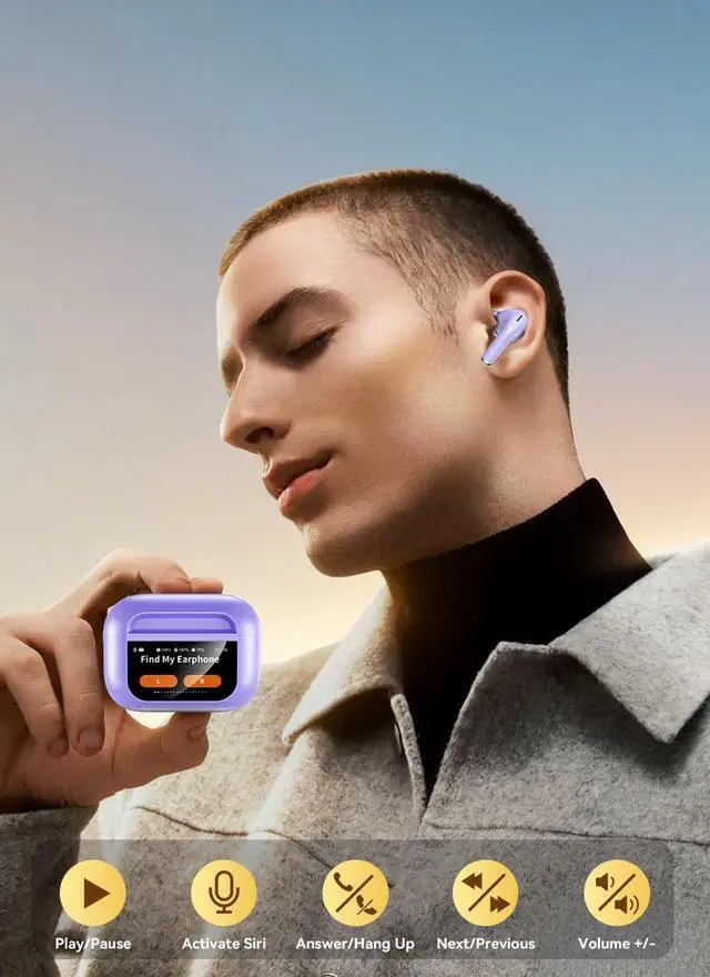 Alt view image 7 of 7 - Wireless Earbuds, Ear Buds Active Noise Cancelling with Smart Charging Case, Bluetooth 5.4 Headphones, 48H Playtime & Bass Stereo Sound, Compatible with iPhone, Android, Pad - Aurora Purple