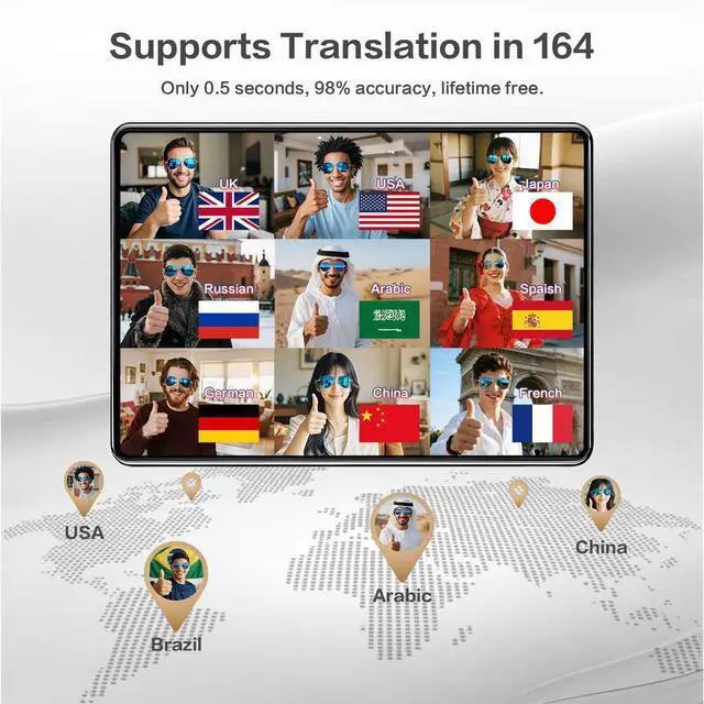 Alt view image 3 of 7 - AI Smart Glasses, Smart Translation Glasses That Support 164 Language Translation, IP65 Waterproof Smart Sunglasses, Classic Aviator Sunglasses with Voice Assistant/AI Call/Chat GPT