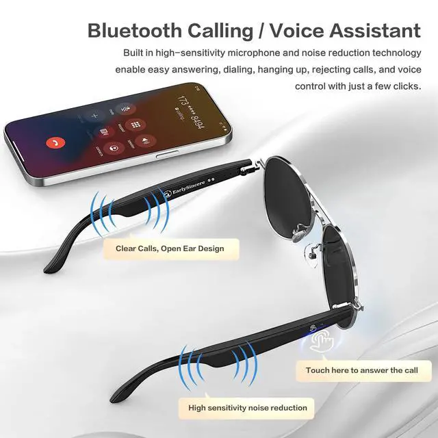Alt view image 5 of 7 - AI Smart Glasses, Smart Translation Glasses That Support 164 Language Translation, IP65 Waterproof Smart Sunglasses, Classic Aviator Sunglasses with Voice Assistant/AI Call/Chat GPT