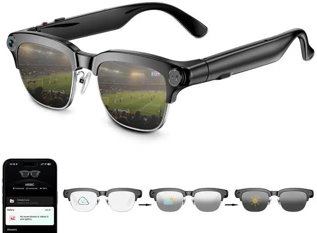 Main image of AI Smart Glasses with camera, Continuous AI Chat, 8MP Camera Glasses, 1080P Recording Glasses for Men Women,Hands-Free Music & Calls,Real-Time Translation,Ideal for Business Meetings,Travel,&Daily Use