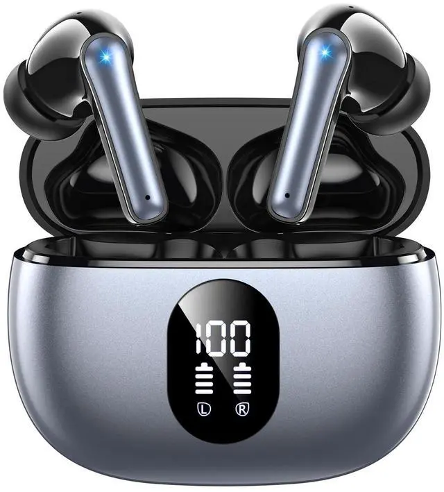 Main image of Wireless Earbuds Bluetooth 5.3 Ear Buds, Hi-Fi Stereo Bass Ear Buds with 48H Playtime & LED Display, Lightweight in-Ear Headphones with Mic, IPX7 Waterproof, Touch Control for iPhone SilverPurple
