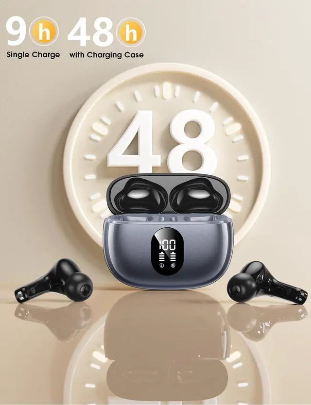Alt view image 4 of 7 - Wireless Earbuds Bluetooth 5.3 Ear Buds, Hi-Fi Stereo Bass Ear Buds with 48H Playtime & LED Display, Lightweight in-Ear Headphones with Mic, IPX7 Waterproof, Touch Control for iPhone SilverPurple