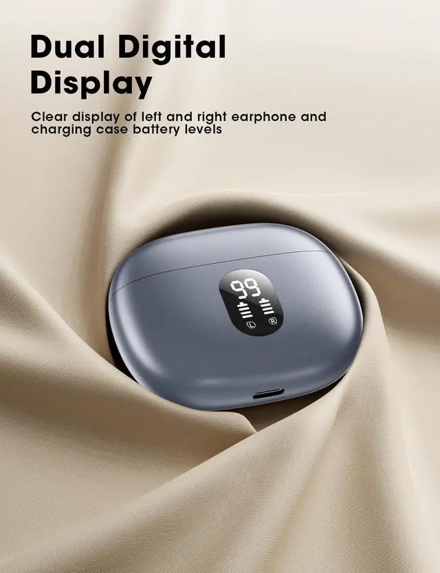 Alt view image 6 of 7 - Wireless Earbuds Bluetooth 5.3 Ear Buds, Hi-Fi Stereo Bass Ear Buds with 48H Playtime & LED Display, Lightweight in-Ear Headphones with Mic, IPX7 Waterproof, Touch Control for iPhone SilverPurple