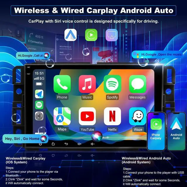 Alt view image 3 of 7 - 5GWiFi Car Radio for Chevrolet Silverado 1500 GMC Sierra 1500 2007-2013, Yukon Tahoe 2007-2014, Acadia 2007-2012, Savana Equinox 8inch Touch Screen Stereo, Carplay Android Auto GPS Camera