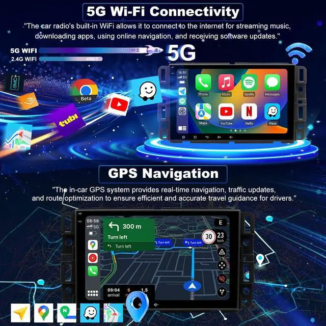 Alt view image 4 of 7 - 5GWiFi Car Radio for Chevrolet Silverado 1500 GMC Sierra 1500 2007-2013, Yukon Tahoe 2007-2014, Acadia 2007-2012, Savana Equinox 8inch Touch Screen Stereo, Carplay Android Auto GPS Camera