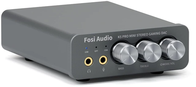 Main image of K5 Pro Gaming DAC Headphone Amp, HiFi Headphone Amplifier 1000mw with Mic Input, Bass Treble Control, USB-C/Optical/Coaxial to RCA/3.5mm AUX for PS5/PC/Mac, 24Bit/192kHz, Plug & Play